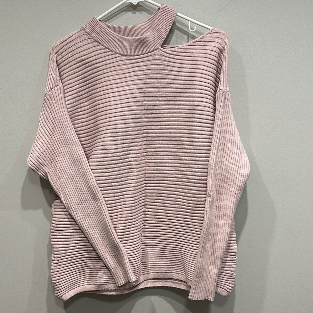 Light Pink Off-Shoulder Ribbed Women's Sweater